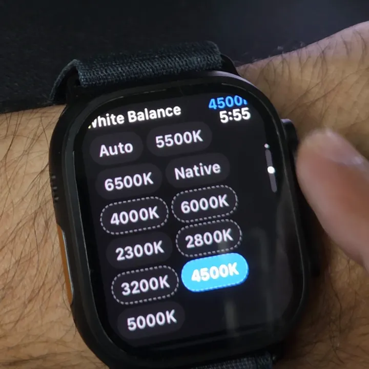 MISSION 1 Pro White Balance set to 4500K on Apple Watch